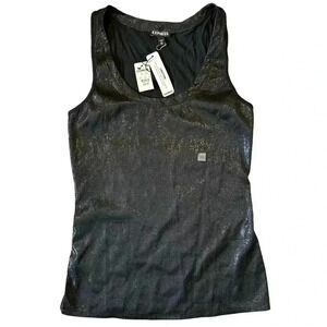 NWT Women's Express Black Glitter Metallic Sparkle Crew Neck Tank Top Size XS